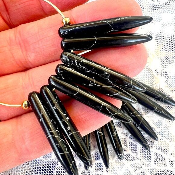 Black & Gold Boho Statement Earrings - Picture 7 of 8